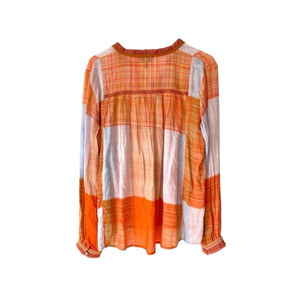 Conditions Apply Painterly Peasant Blouse Orange Blue Squares size medium - Picture 4 of 8